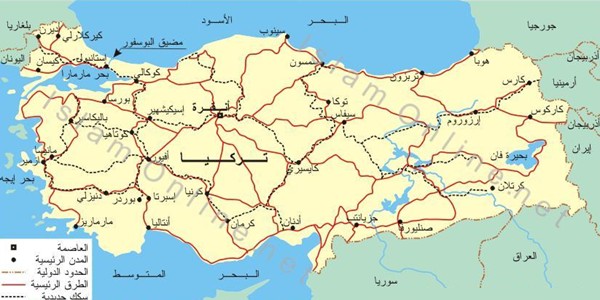 خريطة تركية وحدودها 
